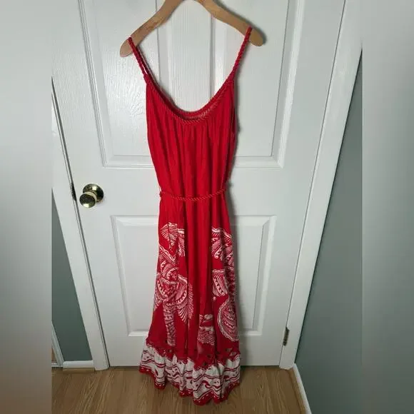 Farm Rio Red Majestic Coconut Tree Maxi Dress S